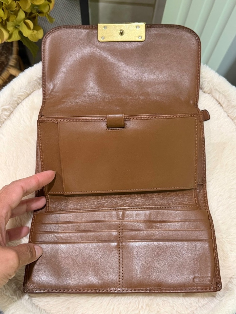 Coach Kristin Leather Checkbook Flap Wallet in Antique Brown - Picture 6 of 11